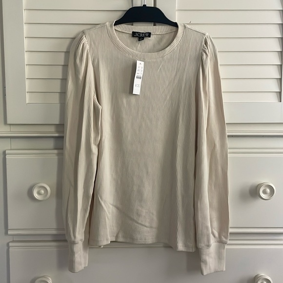 NWT J. Crew Vintage Rib Puff Sleeve Top in Natural, S - Picture 1 of 4